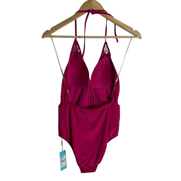 Seafolly Flower Festival Tahiti Pink Deep V Maillot One Piece Swimsuit Size 6 - Picture 11 of 12